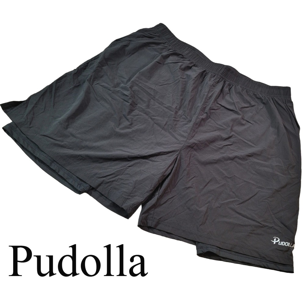 Pudolla Running Shorts Mens XL Black Nylon 2-in-1 Compression Liner Gym Athletic